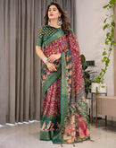 Red Linen Printed Saree