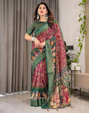 Red Linen Printed Saree