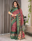 Red Linen Printed Saree