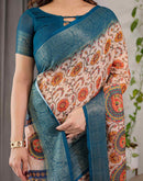 Light Peach Linen Printed Saree