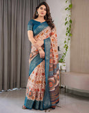 Light Peach Linen Printed Saree