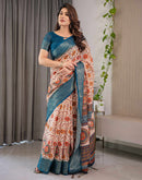 Light Peach Linen Printed Saree
