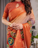 Orange Linen Printed Saree