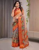 Orange Linen Printed Saree