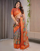 Orange Linen Printed Saree