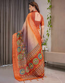 Orange Linen Printed Saree