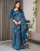 Blue Linen Printed Saree