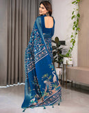 Blue Linen Printed Saree