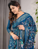 Blue Linen Printed Saree