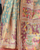 Teal Green Shimmer Silk Printed Saree