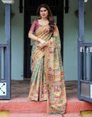 Teal Green Shimmer Silk Printed Saree