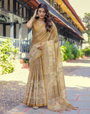 Mustard Shimmer Silk Printed Saree