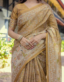 Mustard Shimmer Silk Printed Saree