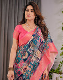 Navy Blue Linen Printed Saree