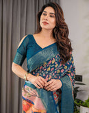 Rama Green Linen Printed Saree