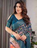 Rama Green Linen Printed Saree