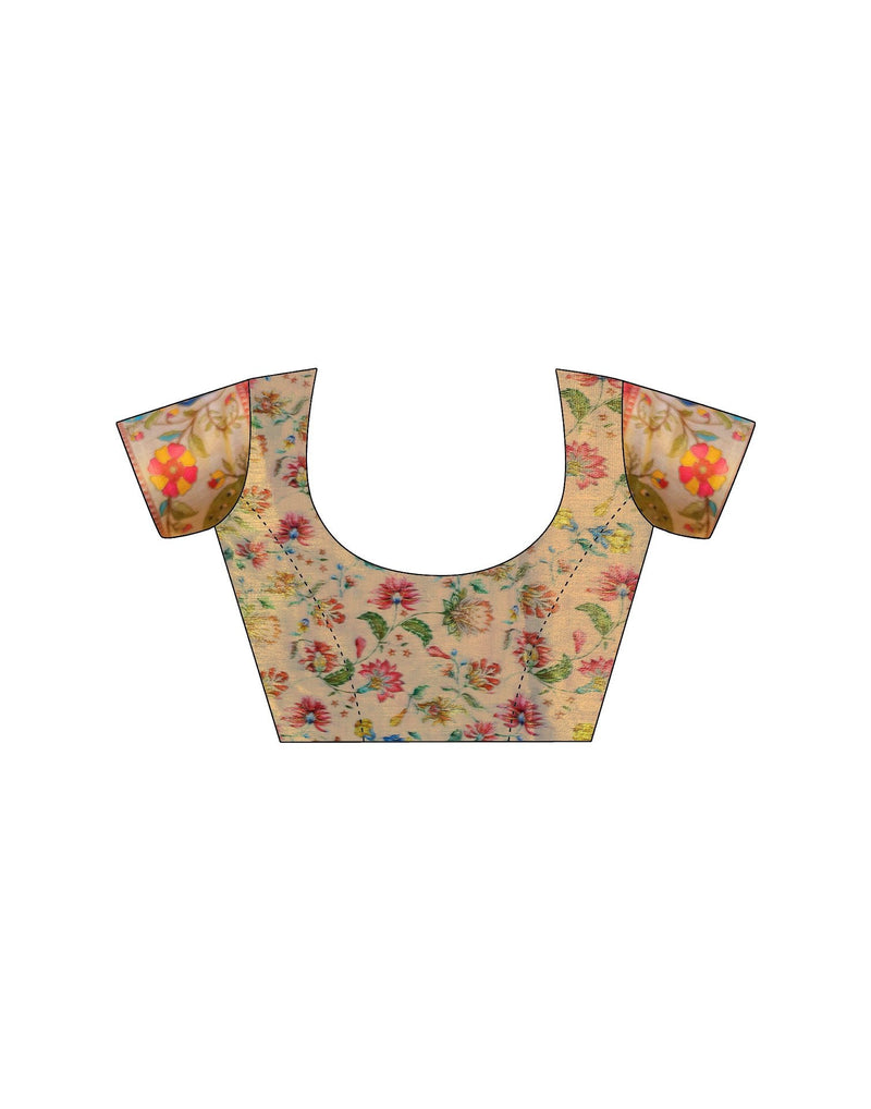 Beige Shimmer Silk Printed Saree