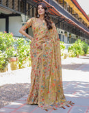Beige Shimmer Silk Printed Saree
