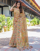 Beige Shimmer Silk Printed Saree