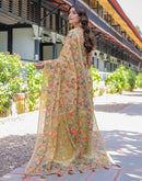 Beige Shimmer Silk Printed Saree