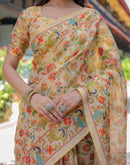 Beige Shimmer Silk Printed Saree