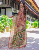 Maroon Shimmer Silk Printed Saree
