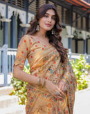 Beige Shimmer Silk Printed Saree