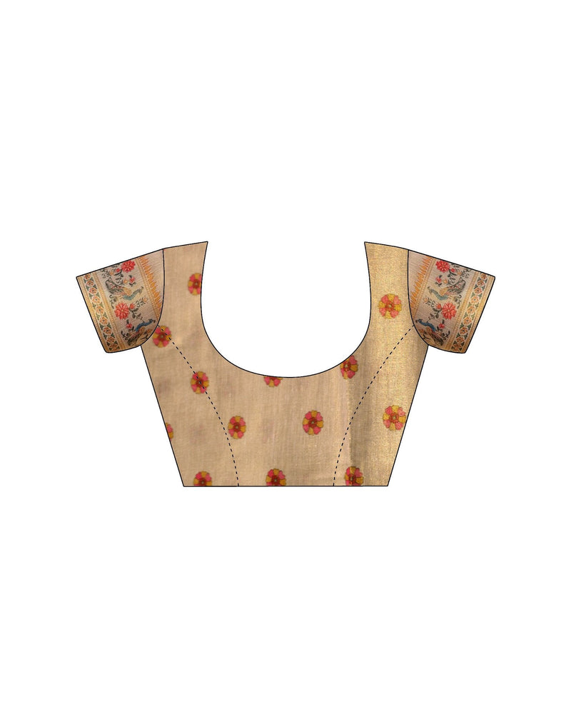 Beige Shimmer Silk Printed Saree