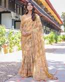 Beige Shimmer Silk Printed Saree