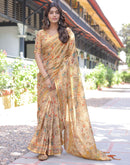 Beige Shimmer Silk Printed Saree