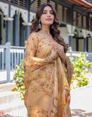 Beige Shimmer Silk Printed Saree