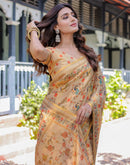 Beige Shimmer Silk Printed Saree