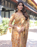 Beige Shimmer Silk Printed Saree
