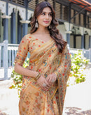 Beige Shimmer Silk Printed Saree