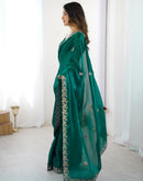 Teal Green Tissue Silk Sequence Embroidery Saree