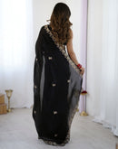 Black Tissue Silk Sequence Embroidery Saree