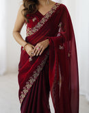 Maroon Tissue Silk Sequence Embroidery Saree