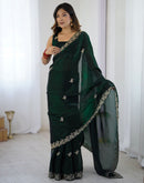 Bottle Green Tissue Silk Sequence Embroidery Saree