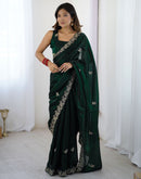 Bottle Green Tissue Silk Sequence Embroidery Saree
