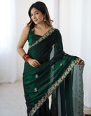 Bottle Green Tissue Silk Sequence Embroidery Saree