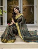 Teal Green Shimmer Organza Printed Saree