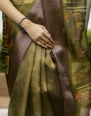 Green Shimmer Organza Printed Saree