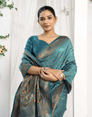 Teal Blue Silk Woven Banarasi Saree