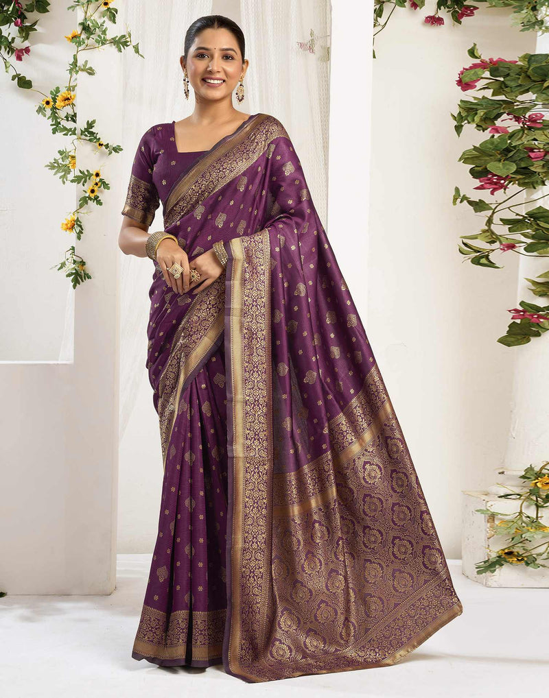 Wine Silk Woven Banarasi Saree