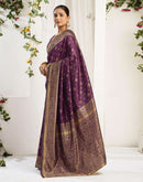 Wine Silk Woven Banarasi Saree