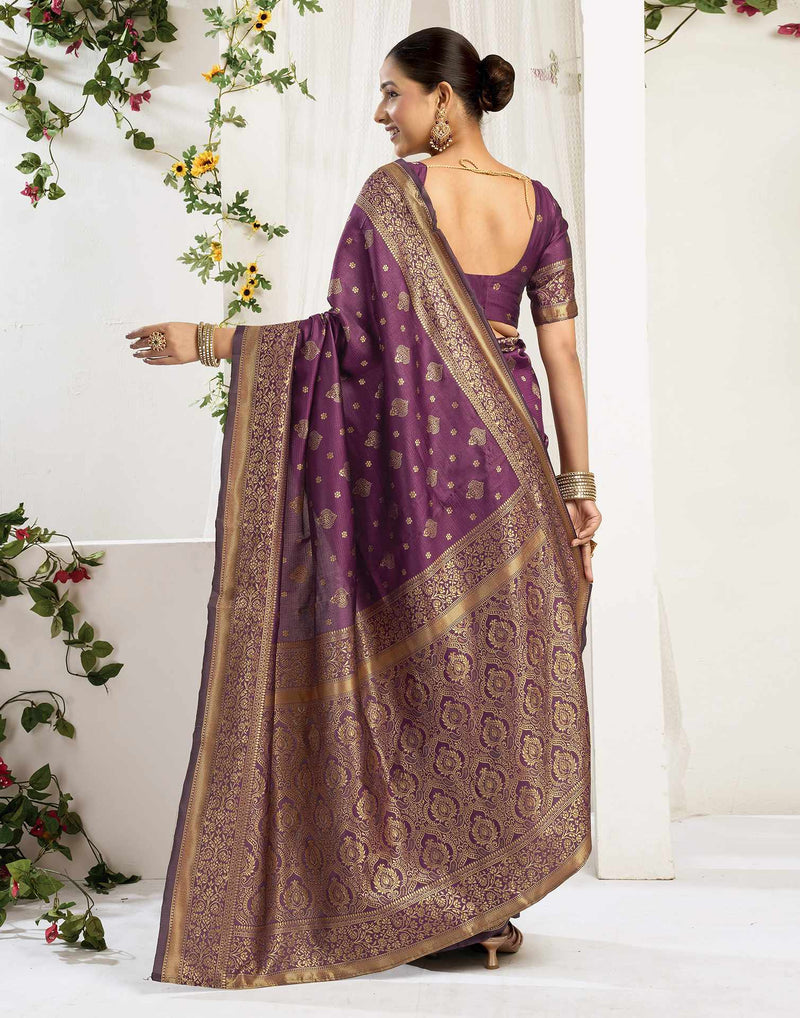 Wine Silk Woven Banarasi Saree