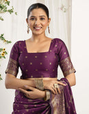 Wine Silk Woven Banarasi Saree