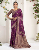 Wine Silk Woven Banarasi Saree