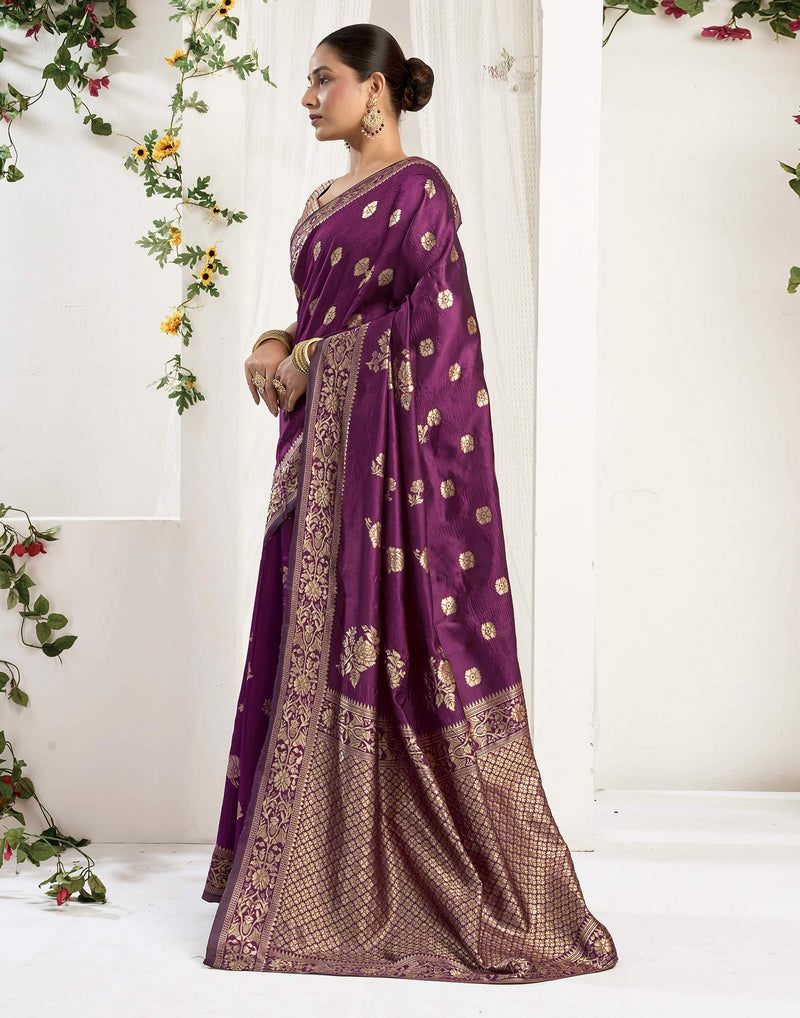 Wine Silk Woven Banarasi Saree