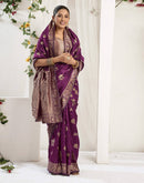 Wine Silk Woven Banarasi Saree